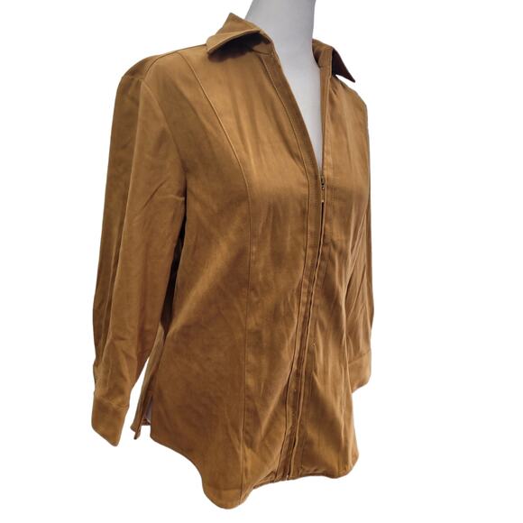 COLDWATER CREEK Tan Full Zip Collared Blouse Relaxed Neutral Minimalist Small - Picture 8 of 9